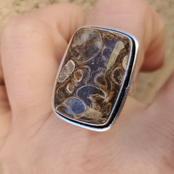 New Turritella Agate Fossil 925 Silver Ring. - Picture 12 of 15